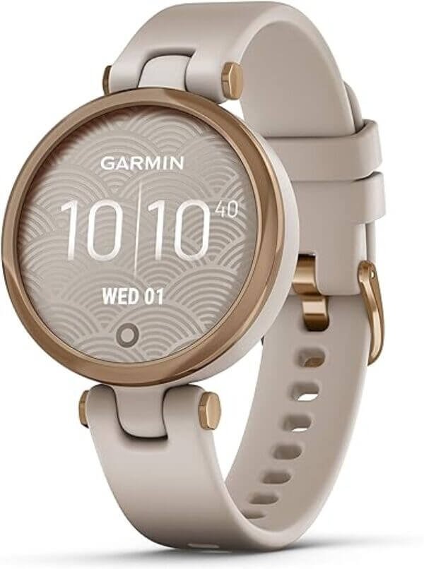 garmin lily small gps smartwatch with touchscreen and patterned lens rose